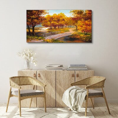 Foto auf leinwand Goldene Brücke im Herbstpark