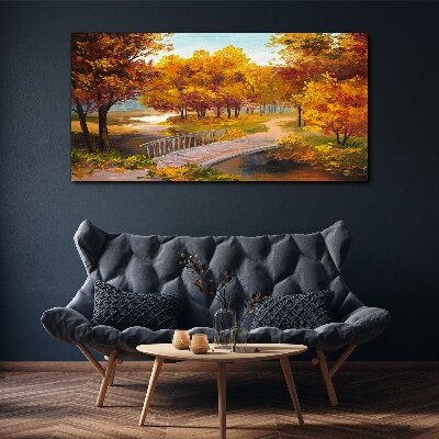 Foto auf leinwand Goldene Brücke im Herbstpark