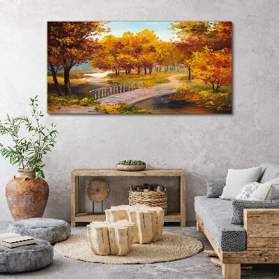 Foto auf leinwand Goldene Brücke im Herbstpark
