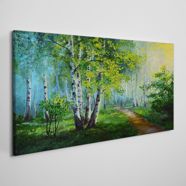 Foto auf leinwand Grüner Wald im Morgennebel