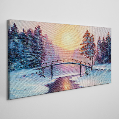 Foto auf leinwand Malerei Winterbäume Brücke