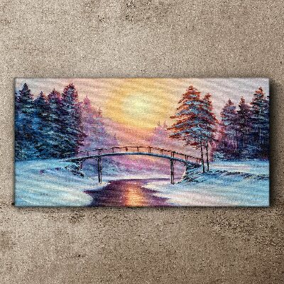 Foto auf leinwand Malerei Winterbäume Brücke