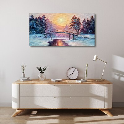 Foto auf leinwand Winterbrücke im Sonnenlicht