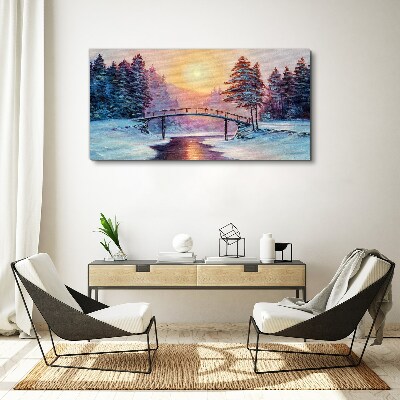 Foto auf leinwand Winterbrücke im Sonnenlicht