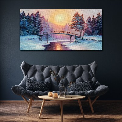 Foto auf leinwand Malerei Winterbäume Brücke