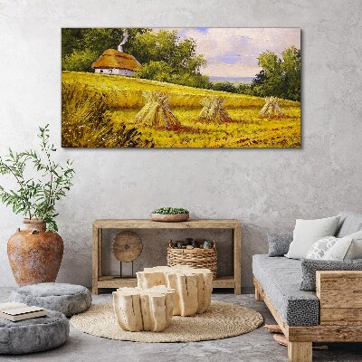 Foto auf leinwand Goldene Felder und ein Landhaus