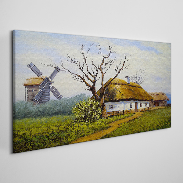 Foto auf leinwand Landschaft mit Windmühle