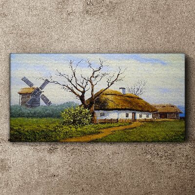 Foto auf leinwand Landschaft mit Windmühle