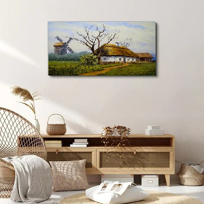 Foto auf leinwand Landschaft mit Windmühle