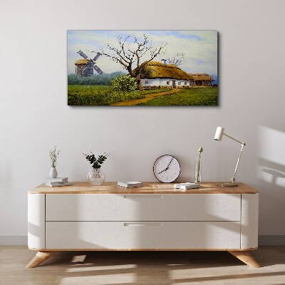 Foto auf leinwand Landschaft mit Windmühle