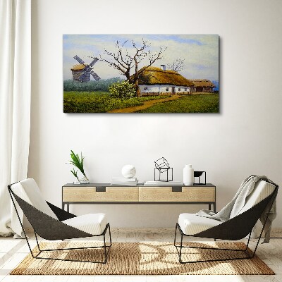 Foto auf leinwand Landschaft mit Windmühle