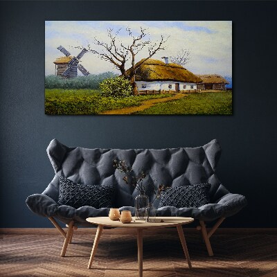Foto auf leinwand Landschaft mit Windmühle