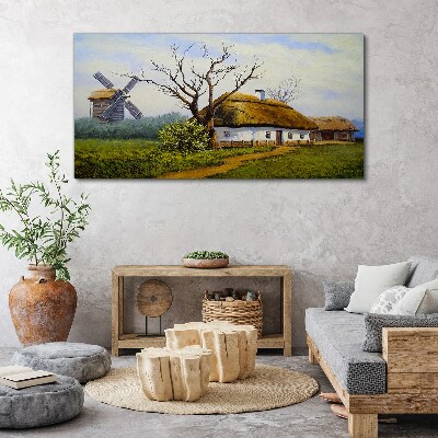 Foto auf leinwand Landschaft mit Windmühle