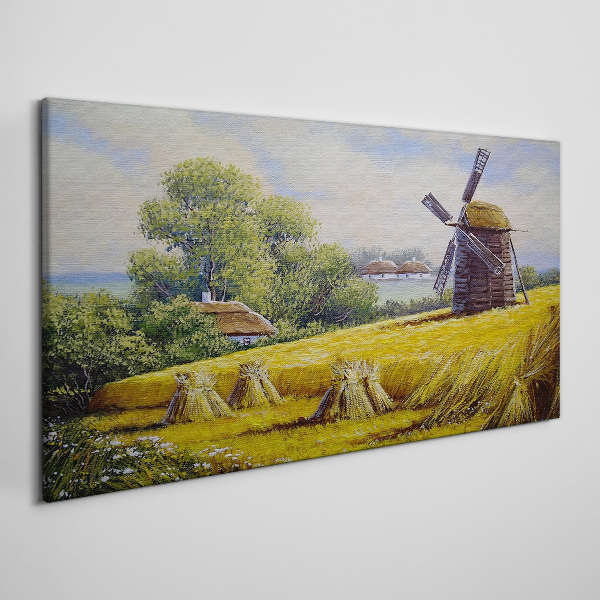 Foto auf leinwand Ländliche Landschaft mit einer Windmühle