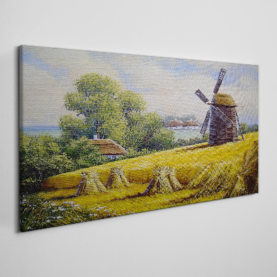 Foto auf leinwand Ländliche Landschaft mit einer Windmühle