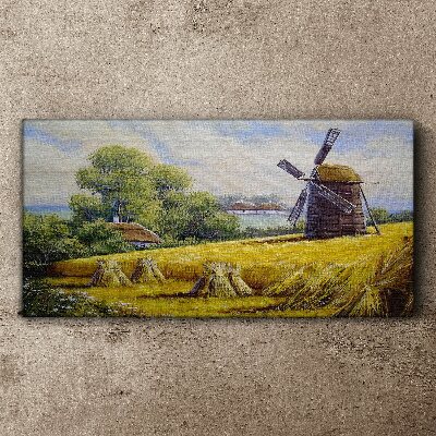 Foto auf leinwand Ländliche Landschaft mit einer Windmühle