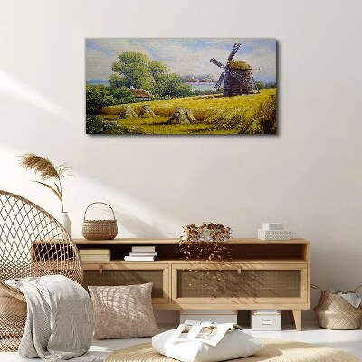 Foto auf leinwand Ländliche Landschaft mit einer Windmühle