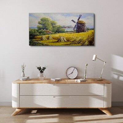 Foto auf leinwand Ländliche Landschaft mit einer Windmühle