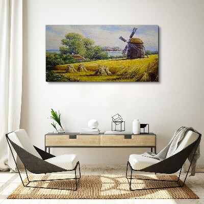 Foto auf leinwand Ländliche Landschaft mit einer Windmühle