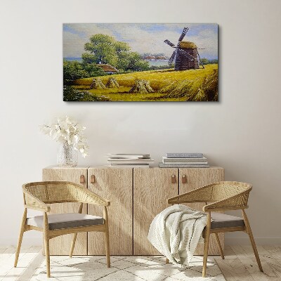 Foto auf leinwand Ländliche Landschaft mit einer Windmühle