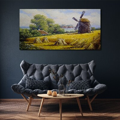 Foto auf leinwand Ländliche Landschaft mit einer Windmühle