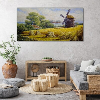Foto auf leinwand Ländliche Landschaft mit einer Windmühle