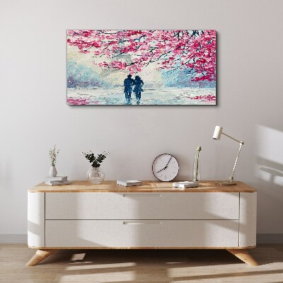 Foto auf leinwand Ein Frühlingsspaziergang unter blühenden Bäumen
