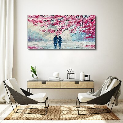 Foto auf leinwand Ein Frühlingsspaziergang unter blühenden Bäumen