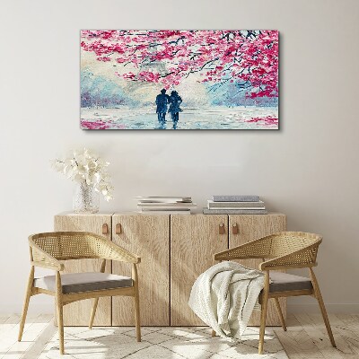 Foto auf leinwand Ein Frühlingsspaziergang unter blühenden Bäumen