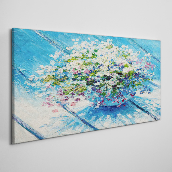 Foto auf leinwand Blumenkomposition auf blauem Hintergrund