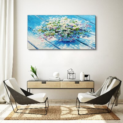Foto auf leinwand Blumenkomposition auf blauem Hintergrund