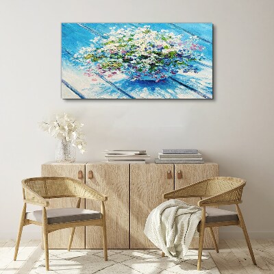 Foto auf leinwand Blumenkomposition auf blauem Hintergrund