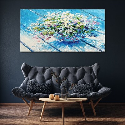 Foto auf leinwand Blumenkomposition auf blauem Hintergrund