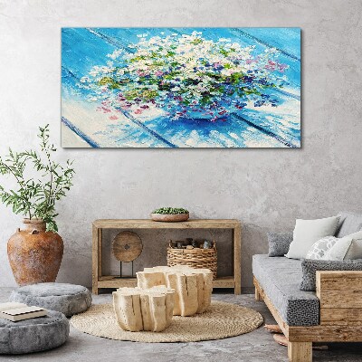 Foto auf leinwand Blumenkomposition auf blauem Hintergrund