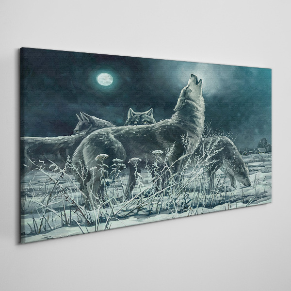 Bild auf leinwand Wölfe unter dem Mond