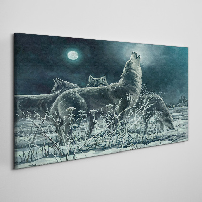 Bild auf leinwand Wölfe unter dem Mond