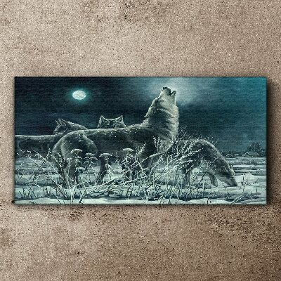 Bild auf leinwand Wölfe unter dem Mond