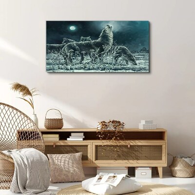 Bild auf leinwand Wölfe unter dem Mond