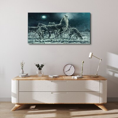 Bild auf leinwand Wölfe unter dem Mond