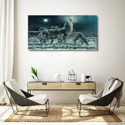 Bild auf leinwand Wölfe unter dem Mond