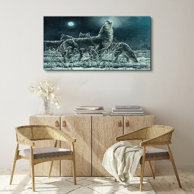 Bild auf leinwand Wölfe unter dem Mond