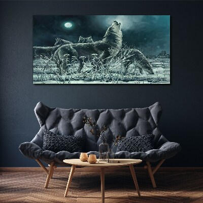 Bild auf leinwand Wölfe unter dem Mond