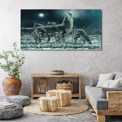 Bild auf leinwand Wölfe unter dem Mond
