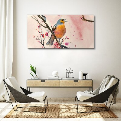 Bild auf leinwand Ein singender Vogel in einer Frühlingslandschaft
