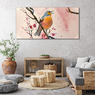 Bild auf leinwand Ein singender Vogel in einer Frühlingslandschaft