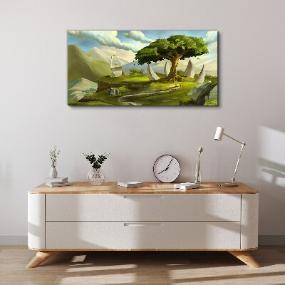 Foto auf leinwand Grüne Oase in der Berglandschaft