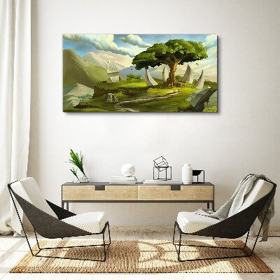 Foto auf leinwand Grüne Oase in der Berglandschaft