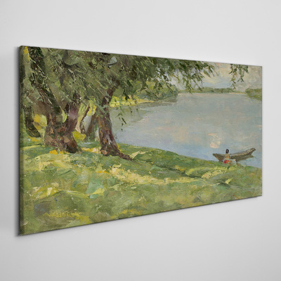 Wandbild Eine friedliche Landschaft am Fluss