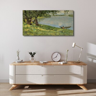 Wandbild Eine friedliche Landschaft am Fluss