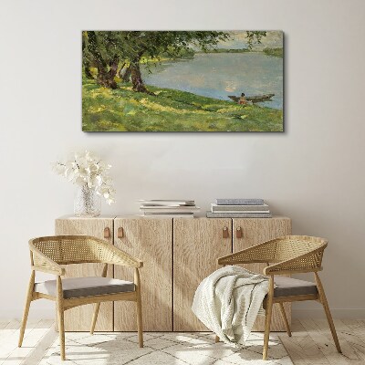 Wandbild Eine friedliche Landschaft am Fluss